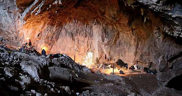 Le site de fouilles dans le grotte de Chiquihuite...