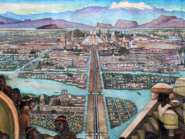 « Tenochtitlán : le marché de Tlatelolco » - Fresque de Diego Rivera au Palais National de Mexico (1952)