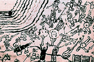 Dessin d'une bataille à l'époque de la Conquête...