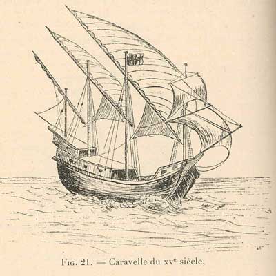 Gravure d'une caravelle du XVe siècle
