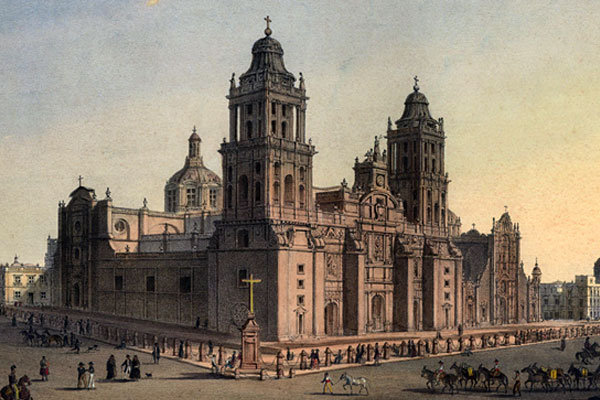 « La cathédrale de Mexico » - Lithogravure de Carl Nebel publiée en 1836