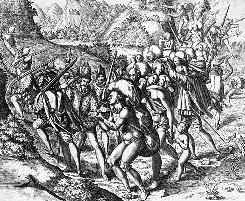 Gravure de la Conquête espagnole...