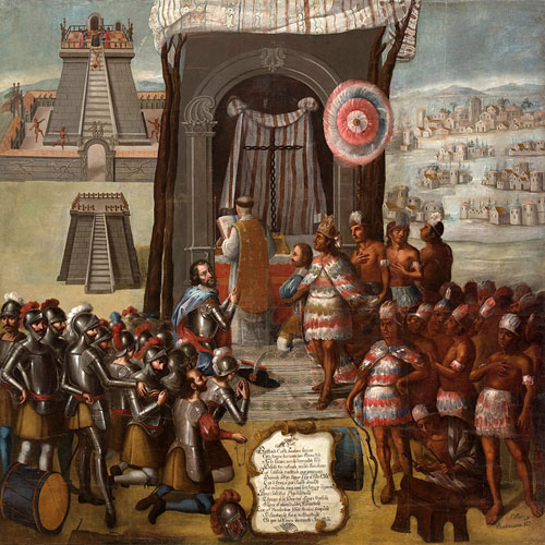 « La consécration des temples païens de Mexico » par Jose Vivar Valderrama - Datée du milieu du XVIIIe siècle