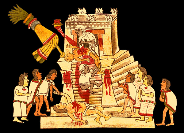 Scène de sacrifice humain à l'époque de la Conquête - Extrait du « Codex Magliabechiano »