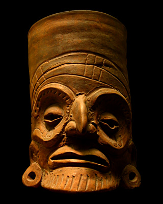Vase d'argile « orange-ware » - Représentation un dignitaire toltèque - Mexique